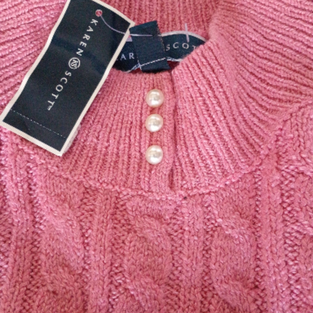 Karen Scott Pink Cowl Neck Sweater - Picture 2 of 4